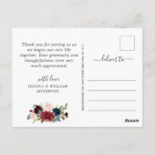 ブルゴーニュ赤面ネイビー結婚バラの写真ありがとう ポストカード (裏面)