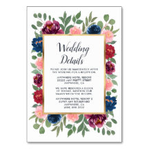 ブルゴーニュ赤面ネイビー結婚マルサラのインサートカード