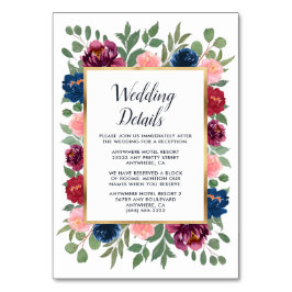 ブルゴーニュ赤面ネイビー結婚マルサラのインサートカード テーブルナンバー