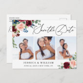 ブルゴーニュ赤面ネイビー3 PHOTOウェディング日付を保存 ポストカード (正面/裏面)