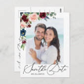 ブルゴーニュ赤面ネイビーPHOTOウェディングデートを保存 ポストカード (正面/裏面)