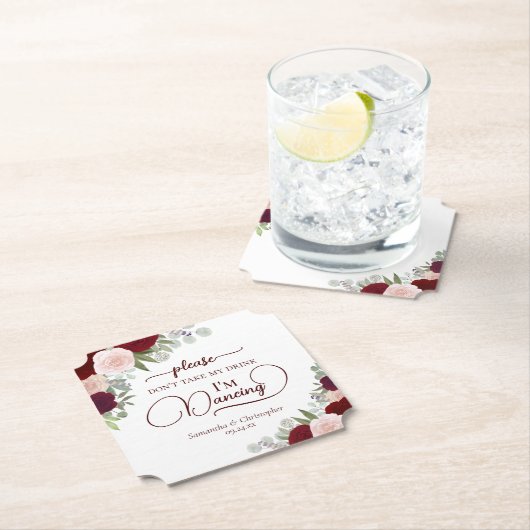 ブルゴーニュ赤面バラは飲み物を飲結婚まない ペーパーコースター (インサイチュ)
