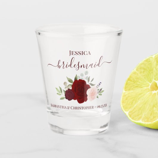 ブルゴーニュ赤面バラエレガントズBridesmaid結婚's ショットグラス (正面)