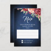ブルゴーニュ赤面バラフローラネイビーシャルボ結婚ードズ 出欠カード (正面/裏面)