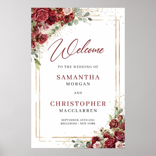 ブルゴーニュ赤面バラユーカリ結婚の歓迎 ポスター (正面)
