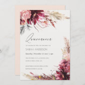 ブルゴーニュ赤面パンパスグラスキンセアニェラ招待状 サンキューカード (正面/裏面)