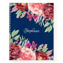 ブルゴーニュ赤面パーソナライズされたフローラ名ネイビーブルー