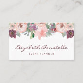 ブルゴーニュ赤面ピンクウォーターカラーフローラ 名刺 (正面)