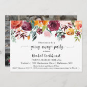 ブルゴーニュ赤面ピンクオレンジフローラ遠くにパーティー 招待状 (正面/裏面)