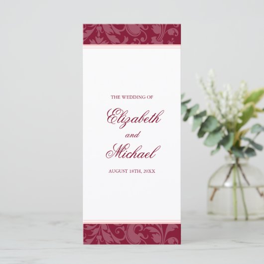 ブルゴーニュ赤面ピンクダマスクスワール結婚式 プログラム (スタンド正面)
