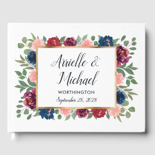 ブルゴーニュ赤面ピンクネイビーブルーマルサラ金ゴールド結婚ズ ゲストブック