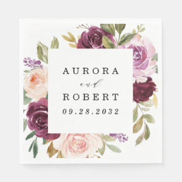 ブルゴーニュ赤面ピンクピーチ金ゴールドフローラボホ結婚ズ スタンダードランチョンナプキン