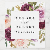 ブルゴーニュ赤面ピンクピーチ金ゴールドフローラボホ結婚ズ ワインラベル (シングルラベル)