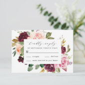 ブルゴーニュ赤面ピンクピーチ金ゴールドフローラボホ結婚ズ 出欠カード (スタンド正面)