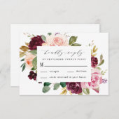 ブルゴーニュ赤面ピンクピーチ金ゴールドフローラボホ結婚ズ 出欠カード (正面/裏面)