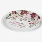 ブルゴーニュ赤面ピンクフラワーズブライダルシャワー ペーパープレート (アングル)