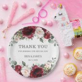 ブルゴーニュ赤面ピンクフローラウェディングシャワー誕生日 ペーパープレート (パーティー)