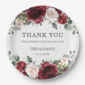 ブルゴーニュ赤面ピンクフローラウェディングシャワー誕生日 ペーパープレート (正面)
