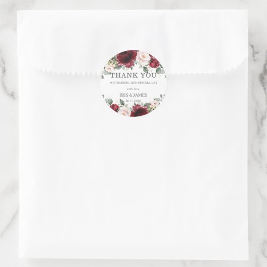 ブルゴーニュ赤面ピンクフローラウェディングシャワー誕生日 ラウンドシール (バッグ)