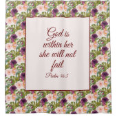 ブルゴーニュ赤面ピンクフローラキリスト教聖書聖句 シャワーカーテン (正面)