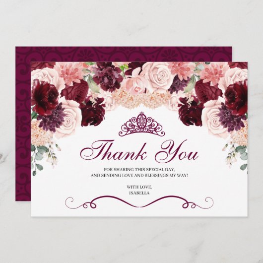 ブルゴーニュ赤面ピンクフローラキンセアニェラありがとう サンキューカード (正面/裏面)