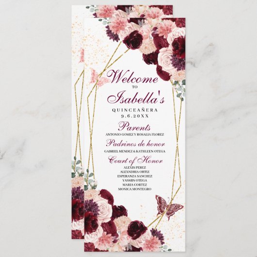 ブルゴーニュ赤面ピンクフローラキンセアニェラプログラム 招待状 (正面/裏面)