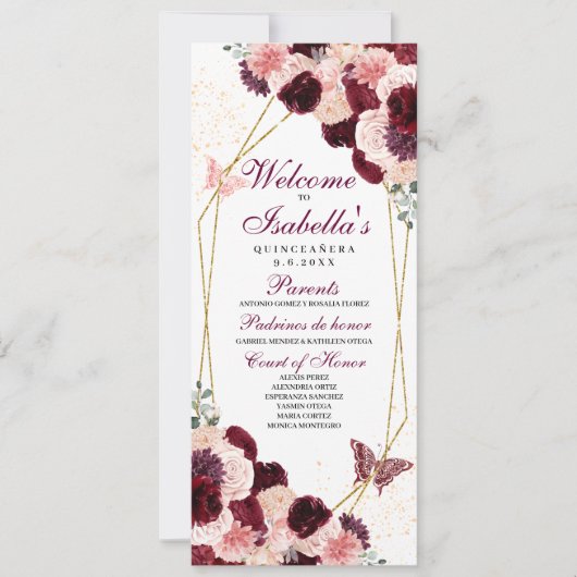 ブルゴーニュ赤面ピンクフローラキンセアニェラプログラム 招待状 (正面)