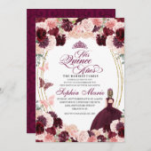 ブルゴーニュ赤面ピンクフローラキンセアニェラ誕生日イン 招待状 (正面/裏面)