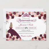 ブルゴーニュ赤面ピンクフローラキンセアニェラ誕生日イン 招待状 (正面)