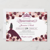 ブルゴーニュ赤面ピンクフローラキンセアニェラ誕生日 招待状 (正面)