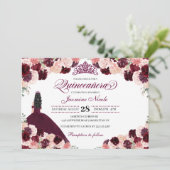 ブルゴーニュ赤面ピンクフローラキンセアニェラ誕生日 招待状 (スタンド正面)