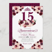ブルゴーニュ赤面ピンクフローラキンセアニェラ誕生日 招待状 (正面/裏面)