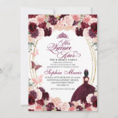 ブルゴーニュ赤面ピンクフローラキンセアニェラ誕生日 招待状 (正面)