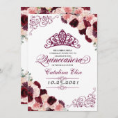 ブルゴーニュ赤面ピンクフローラキンセアニェラ誕生日 招待状 (正面/裏面)