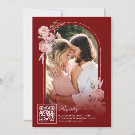 ブルゴーニュ赤面ピンクフローラティーパーティーブライダルシャワー 招待状 (裏面)