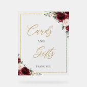 ブルゴーニュ赤面ピンクフローラバラカードとギフト アクリルサイン (正面)