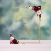 ブルゴーニュ赤面ピンクフローラバラカードとギフト アクリルサイン (ニュートラル)