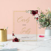 ブルゴーニュ赤面ピンクフローラバラカードとギフト アクリルサイン (ウェディング)