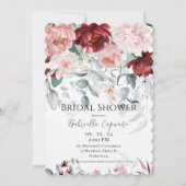 ブルゴーニュ赤面ピンクフローラブライダルシャワー 招待状 (正面)