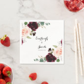 ブルゴーニュ赤面ピンクフローラユーカリ結婚ス スタンダードカクテルナプキン (インサイチュ)