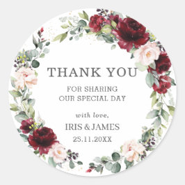 ブルゴーニュ赤面ピンクフローラ結婚式の引き出物ありがとう ラウンドシール