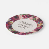 ブルゴーニュ赤面ピンクフローラ誕生日パーティー ペーパープレート (アングル)