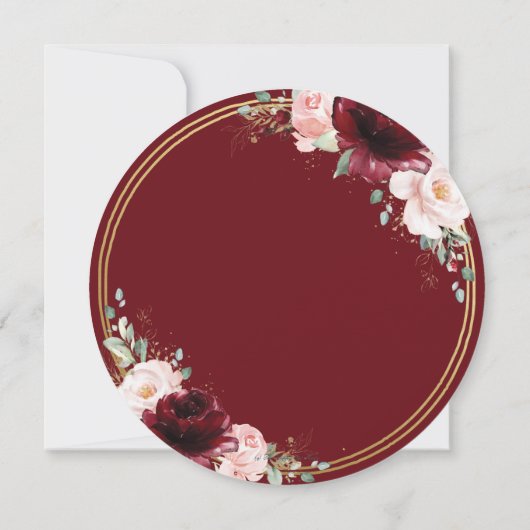 ブルゴーニュ赤面ピンクフローラ金ゴールドサーク結婚ス 招待状 (裏面)