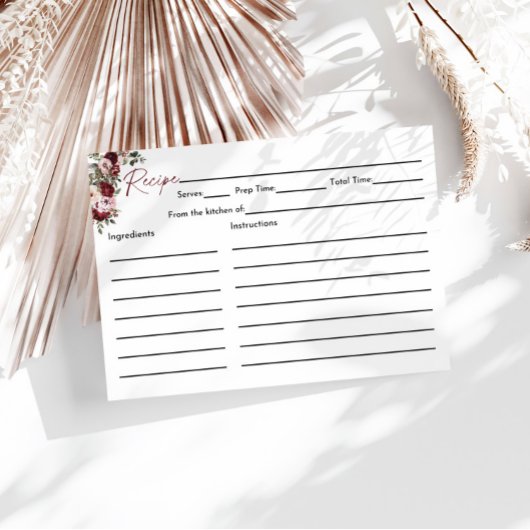 ブルゴーニュ赤面ピンクブライダルシャワーレシピカード エンクロージャーカード