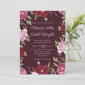ブルゴーニュ赤面ピンクレッドローゼス結婚式招待状 (スタンド正面)