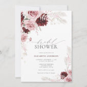 ブルゴーニュ赤面ピンクローズフローラブライダルシャワー 招待状 (正面)