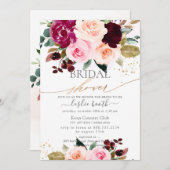 ブルゴーニュ赤面ピンクローズブライダルシャワー 招待状 (正面/裏面)