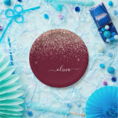 ブルゴーニュ赤面ピンクローズ金ゴールドグリッターモノグラム ペーパープレート (パーティー)