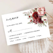 ブルゴーニュ赤面ピンク素朴フローラ結婚式RSVP 出欠カード