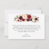 ブルゴーニュ赤面ピンク結婚フローラのサンキューカード サンキューカード (裏面)